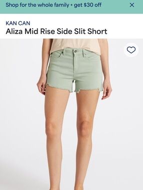 KanCan Aliza Mid Rise Side Slit Shorts in Sage